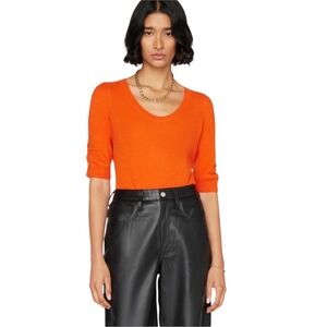 FRAME cashmere blend V Neck 3/4 Sleeve Ruched Sleeve Sweater Size XS